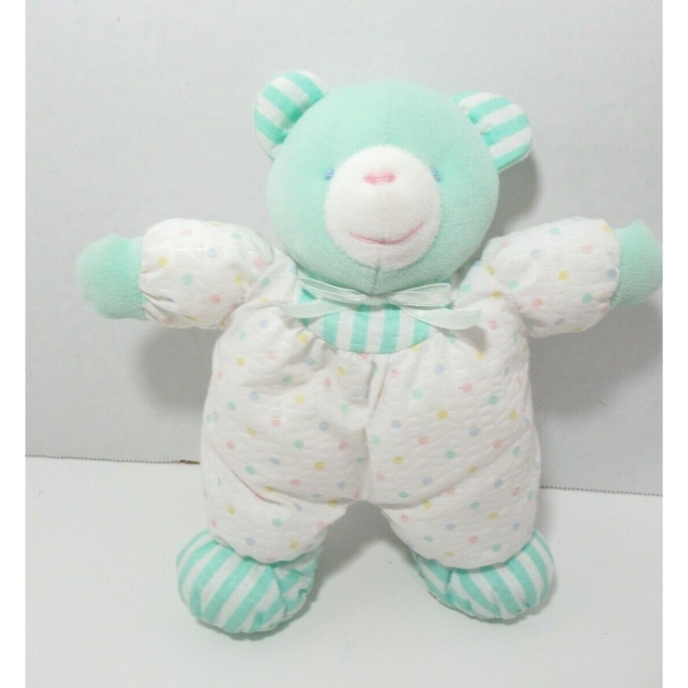 Eden Baby plush rattle green teddy bear stripes pastel pink blue polka dots bow